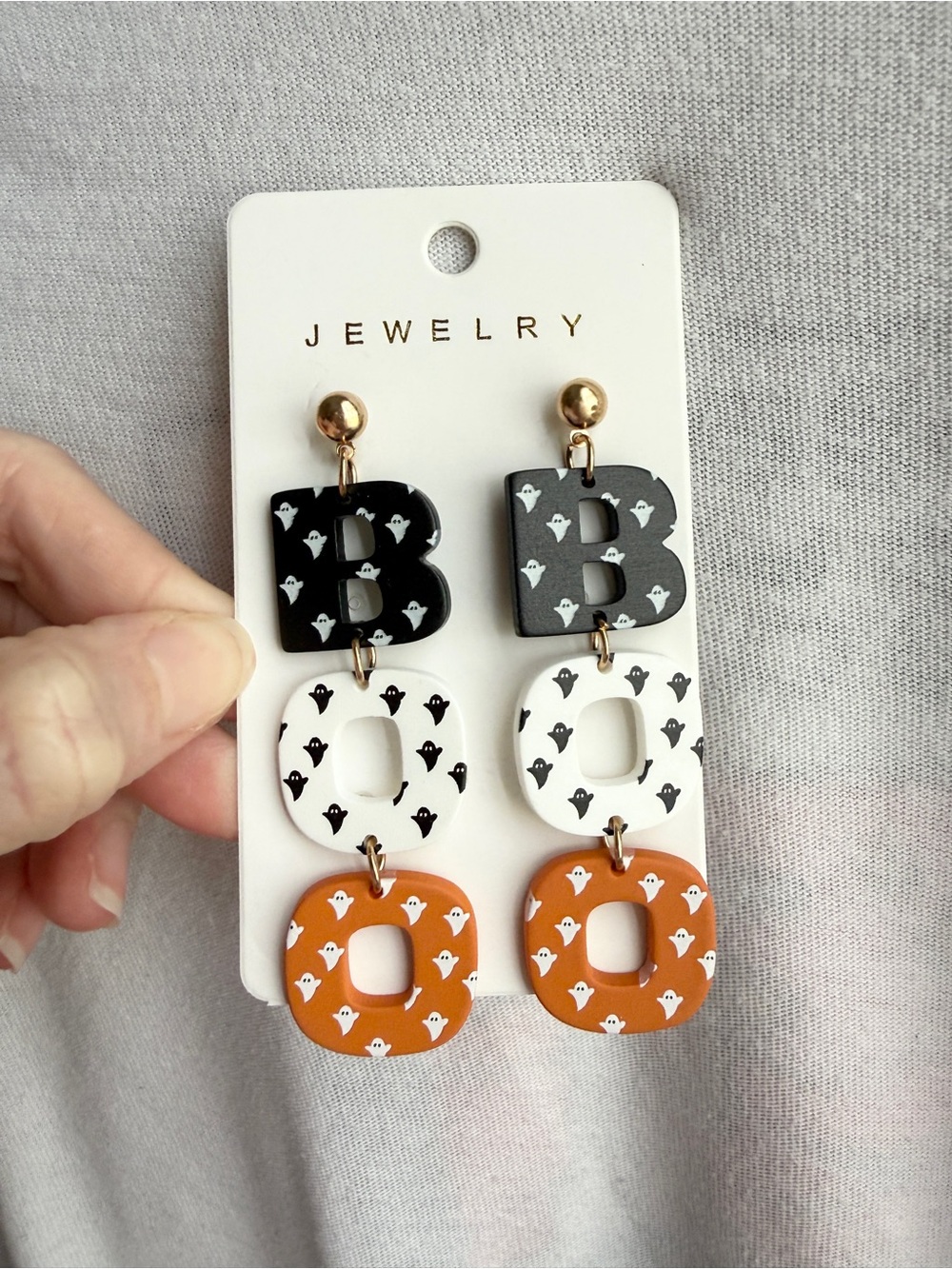 Halloween Ghost Drop Earrings - Black, White & Orange Women Jewelry